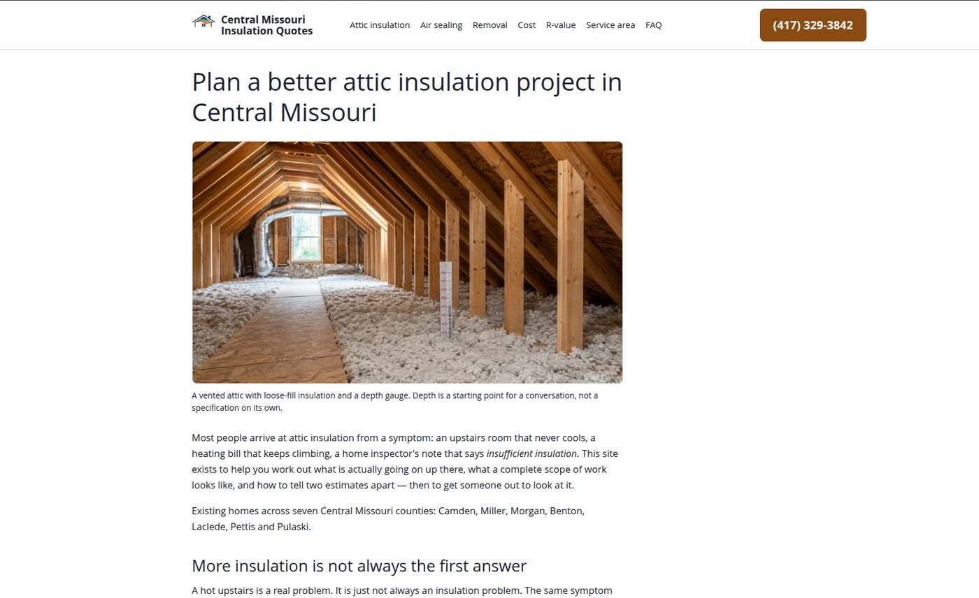 The Central Missouri insulation site: an attic insulation guide written for homeowners in the service territory.